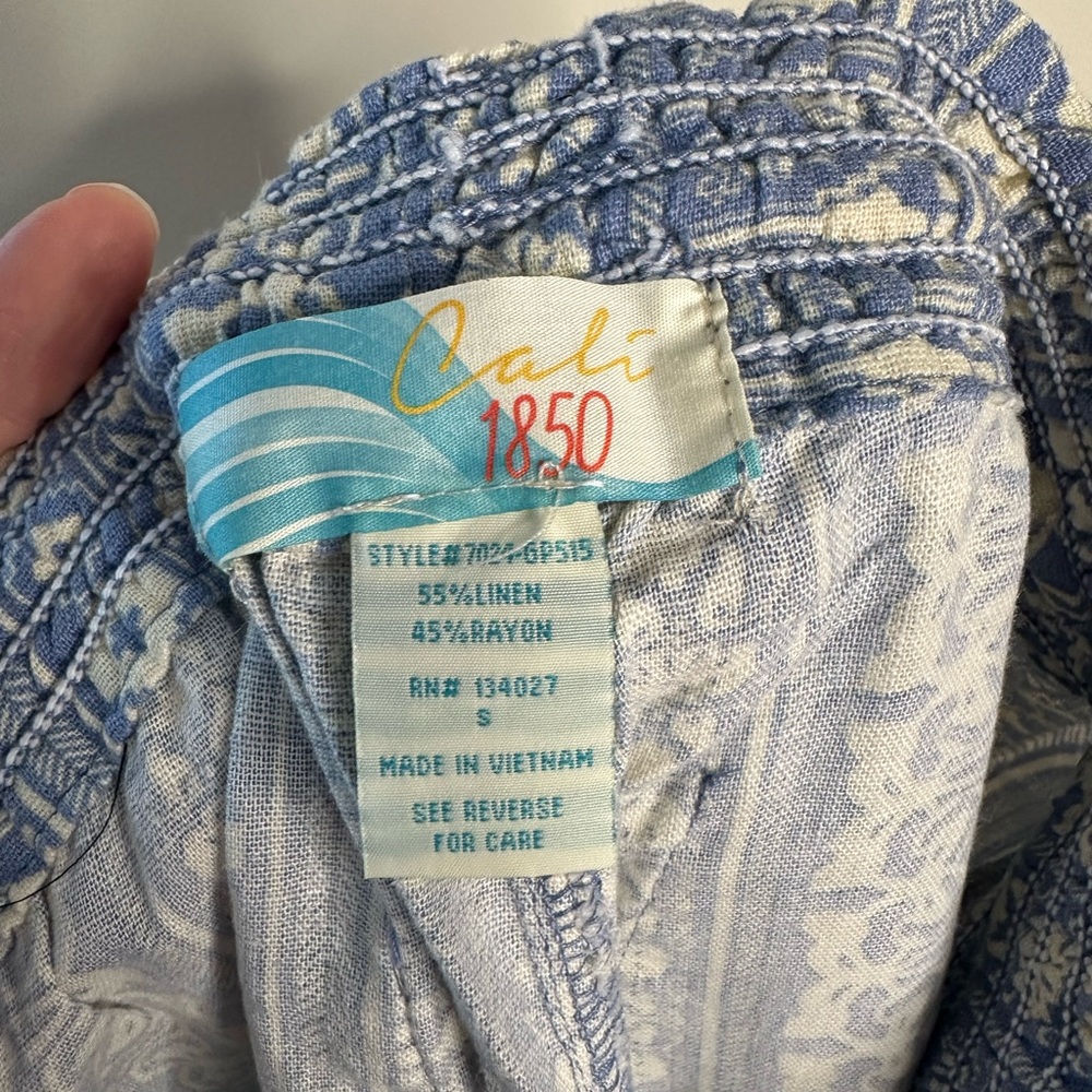 Cali 1850 Printed Linen Pull On Drawstring Beach Pants in Blue Size Small NWT - Picture 6 of 9